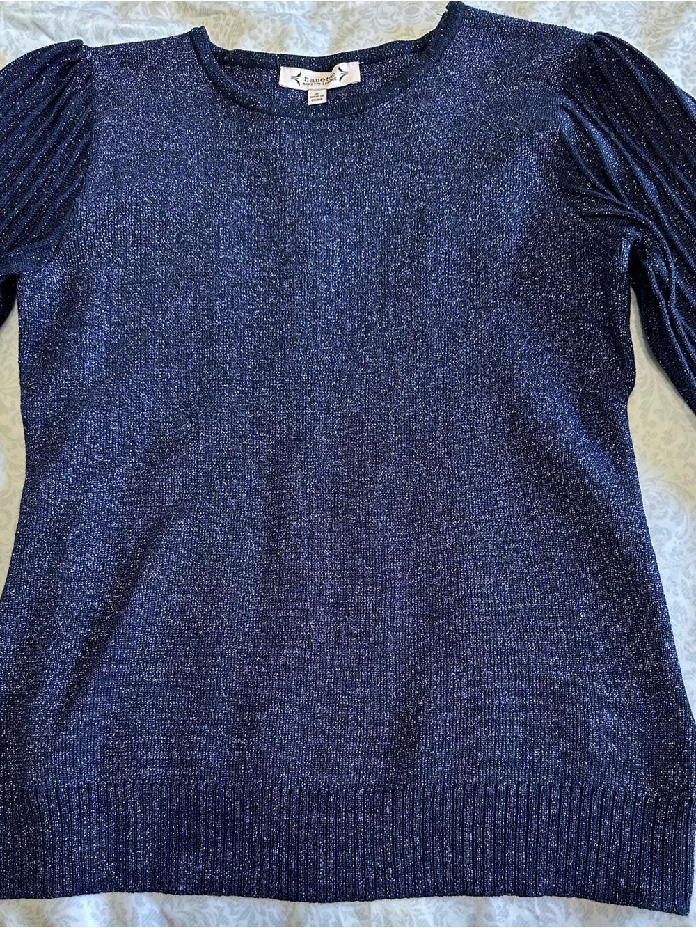 Sanctuary Navy Lurex Crewneck with Puff Sleeves, glitter, New with tags, Size S